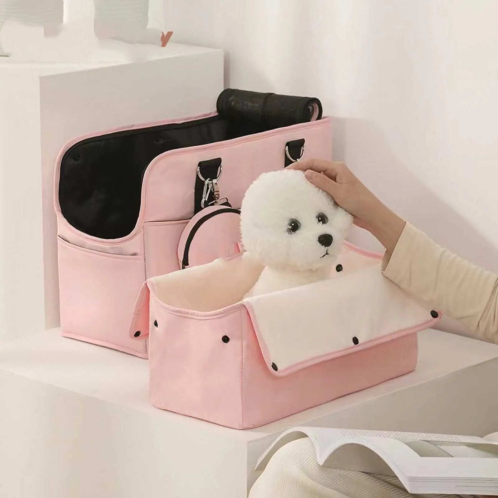 Korean summer portable dog bag in pink nylon solid colour for small pets