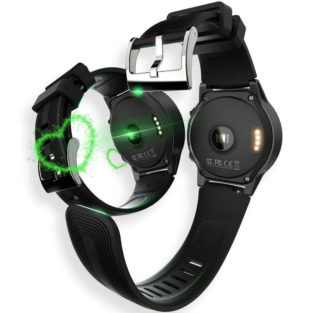 Black men's smart watch with 1.3 inch screen showing fitness metrics