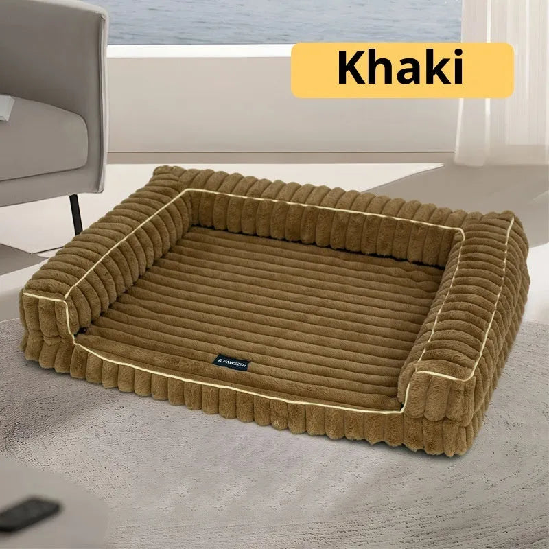Corduroy cushion pet bed in dehaired angora fabric with removable cover for dogs