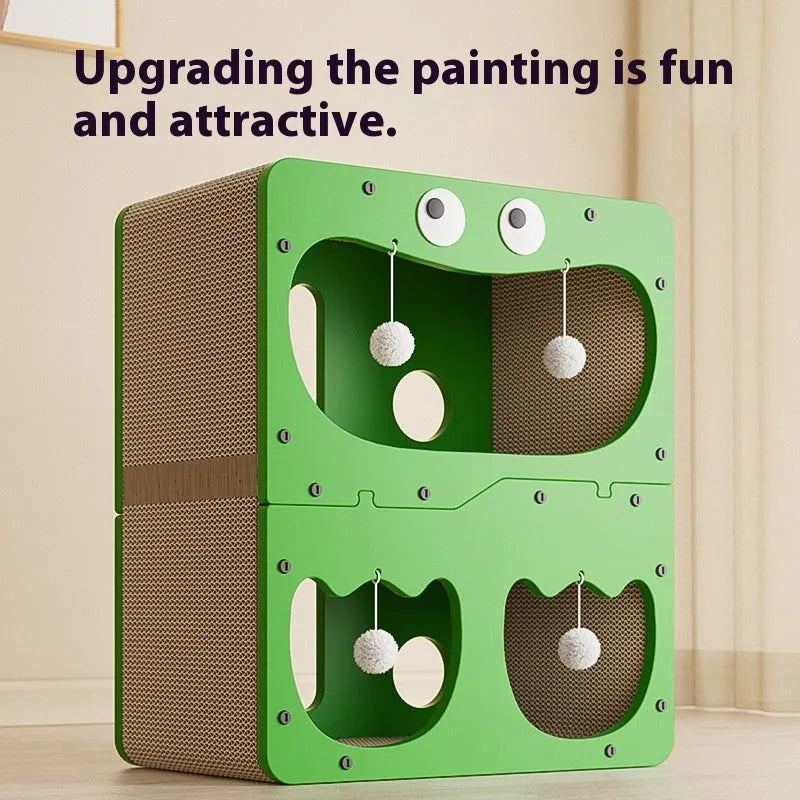 Double layer cat scratching board with integrated cat nest in cute style design options