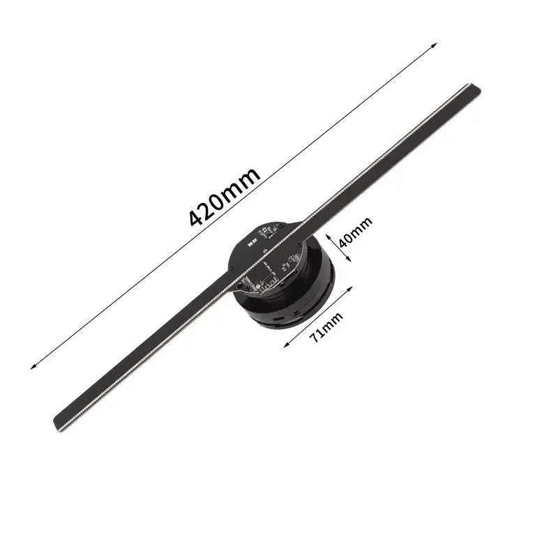 Holographic fan projector showing suspended aerial image with stereo rotating effect