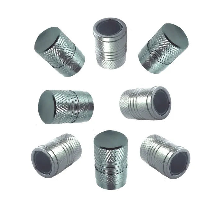 Aluminium car tyre valve dust protection caps in black blue grey red colours