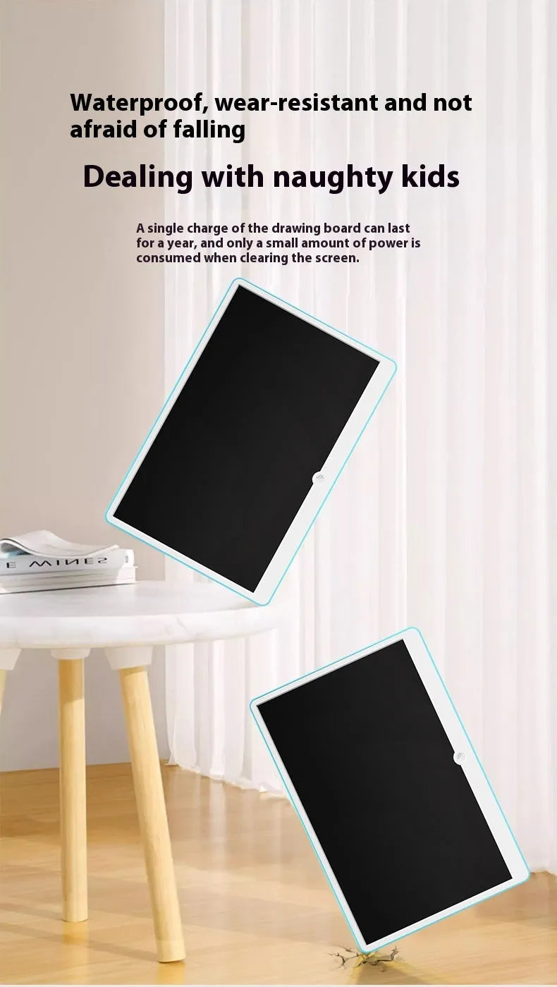 19-inch LCD rechargeable drawing board for children in blue and white colour.