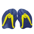 Pair of black plastic webbed swimming training paddles for freestyle stroke technique and strength development