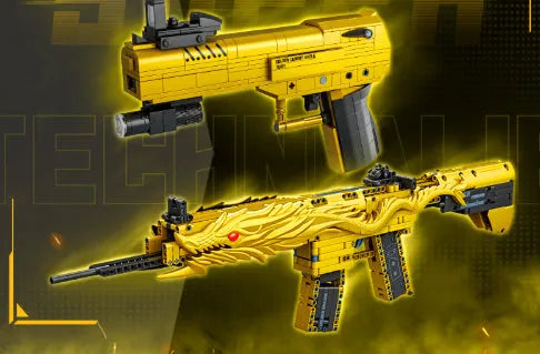 Children's educational gold sand eagle M416 rifle building blocks toy in colour box packaging