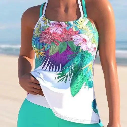 Women's floral swimsuit with large flower pattern and chest padding in purple-red colour