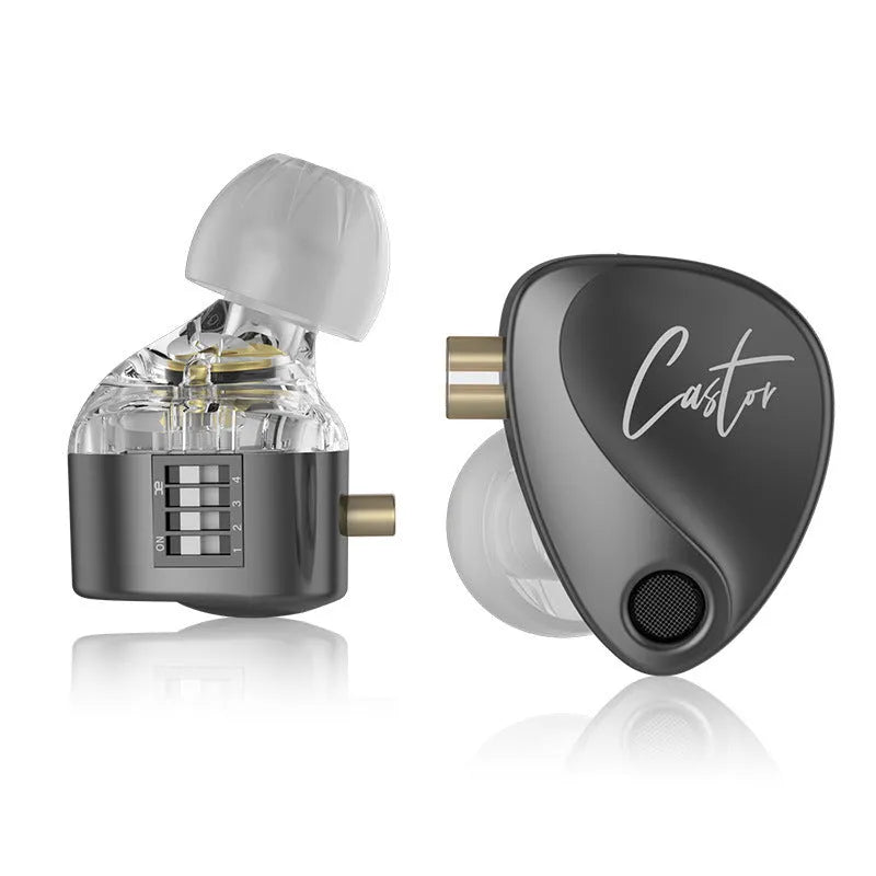 Adjustable double moving coil in-ear headphones with OFC copper cable and tuning lever, Hi-Fi wired earphone