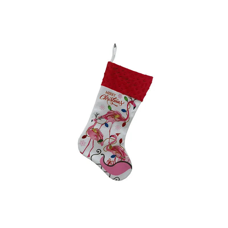 Flamingo cloth Christmas stocking pendant, 46 by 28 cm, in American holiday style.