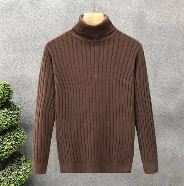 Ins fashion solid striped turtleneck sweater for men and women in slim fit with ribbed cuffs, available in multiple colours