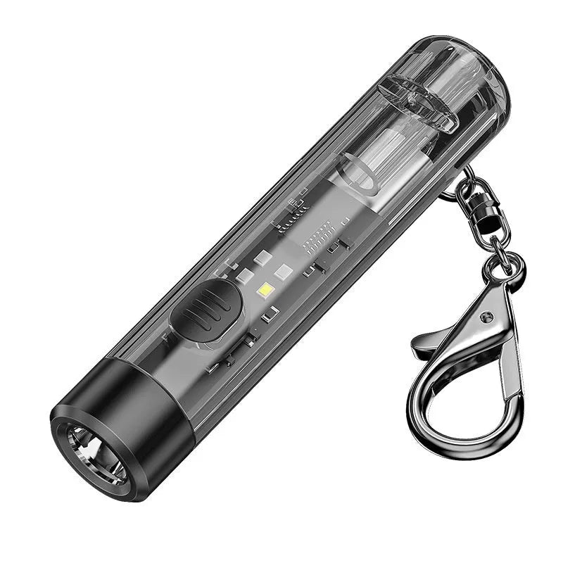 Black plastic USB rechargeable portable flashlight with charging cable