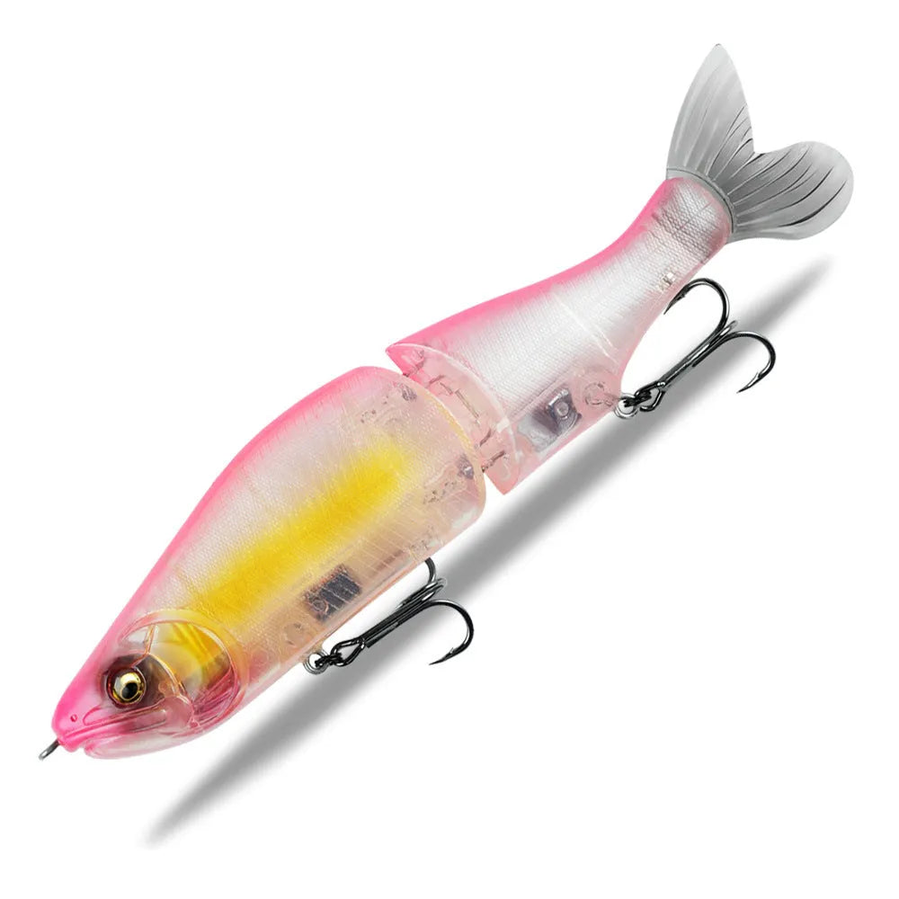Hard plastic fishing swim bait lure measuring 185mm in length in one of fifteen available colours.