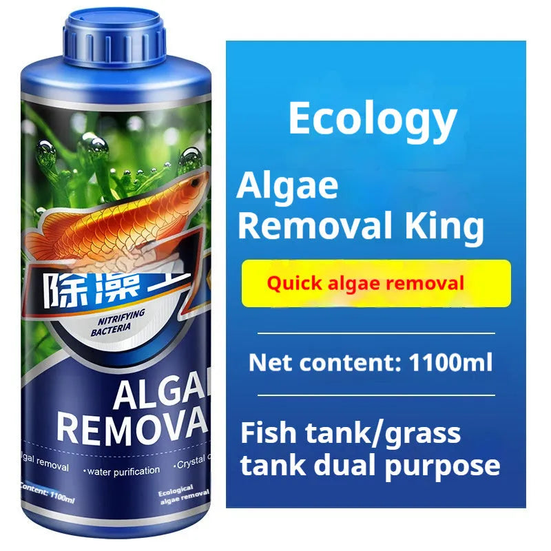 Bottle of ecological algaecide and anti-algae agent for aquarium and pond use