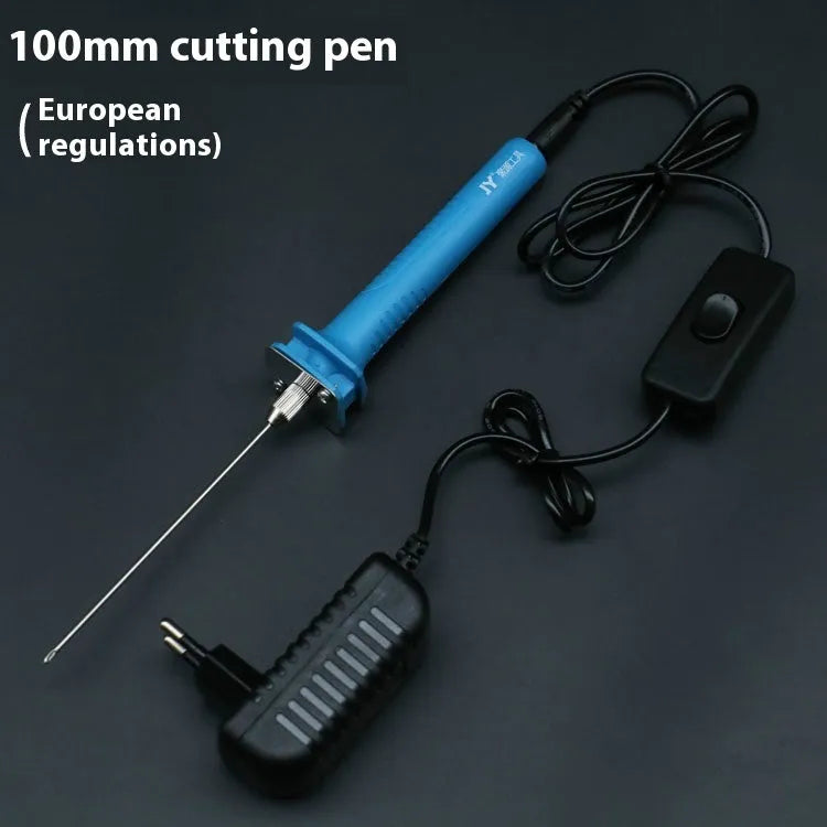 Blue plastic-handled electric heating cutter pen with heated tip for cutting foam and pearl cotton materials