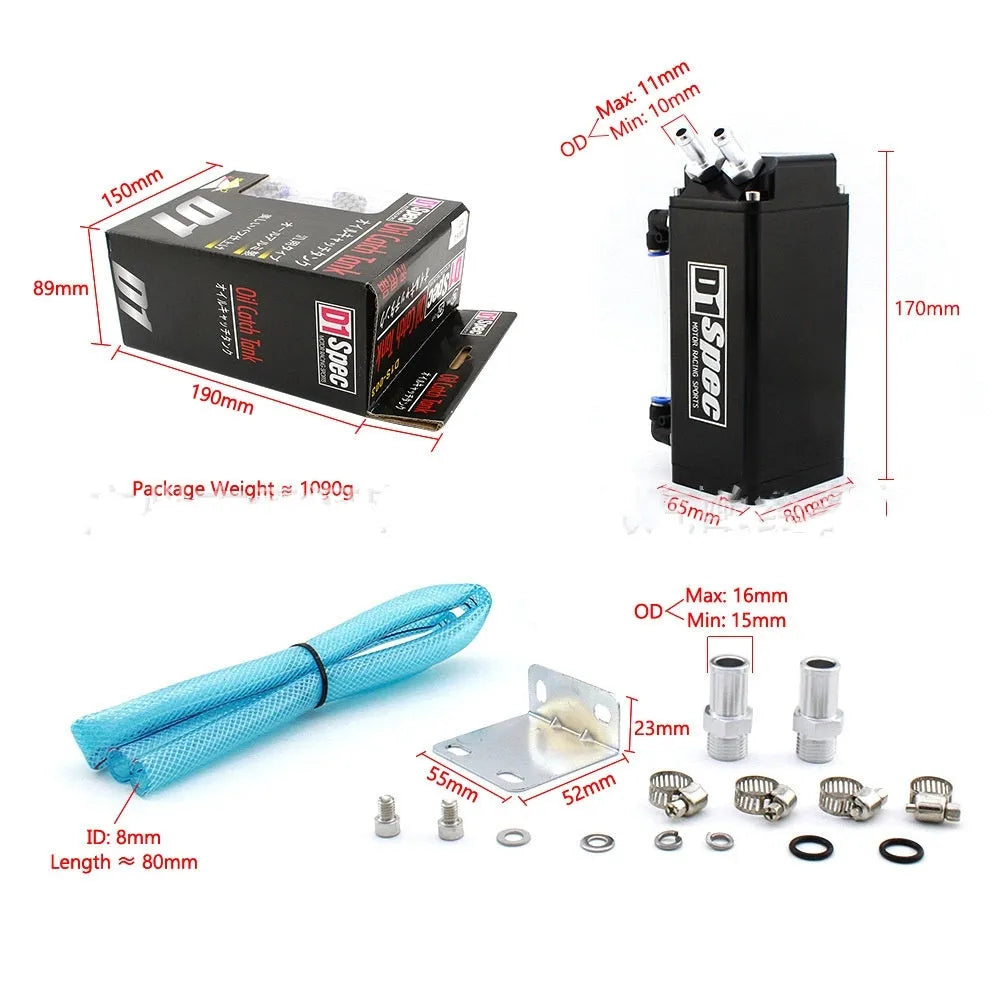 Oil catch tank for car modification in choice of colours and round or square shapes