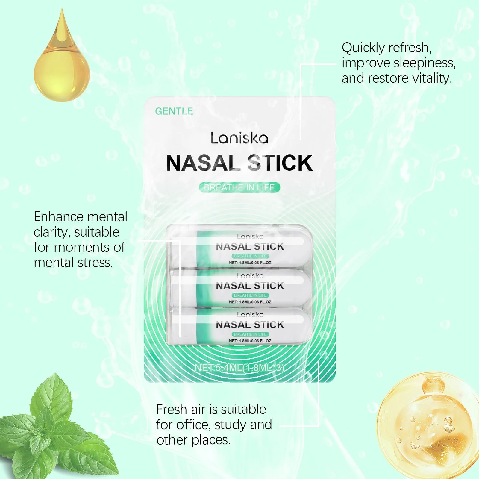 Menthol and spearmint nose soothing spray and gel suit in 5.4ml portable multi-unit packaging