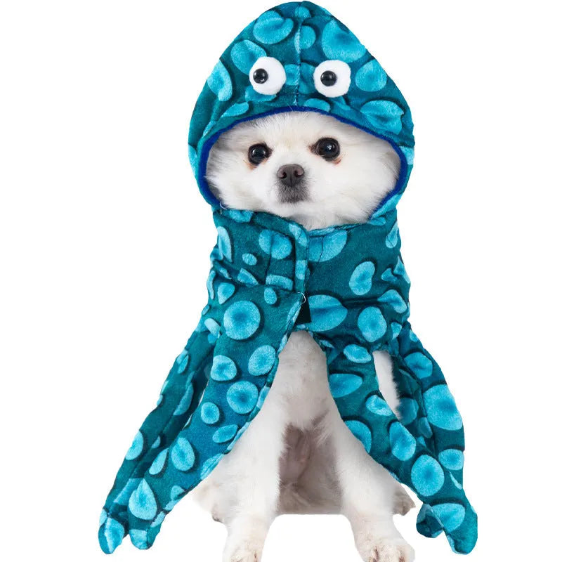 Halloween dog costume selection showing bat suit, devil outfit, and space clothing styles for pets