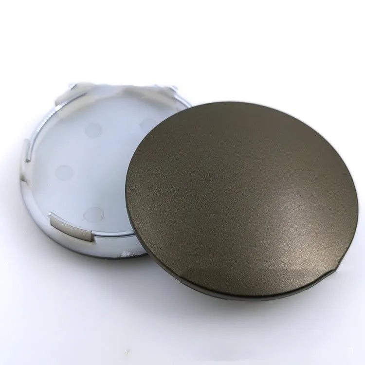 65mm diameter ABS plastic car hub centre cover in antique copper finish with aluminium label