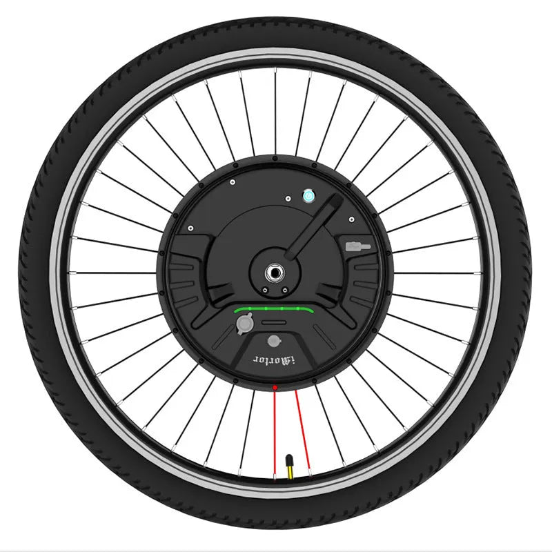 Imotor 3.0 black alloy hub motor wheel for electric mountain bike conversion.