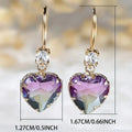 Women's fashion heart earrings in coloured glass with blue, yellow, purple and red colour options