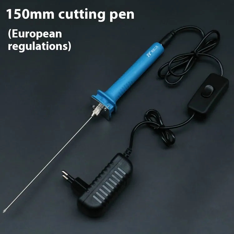Blue plastic-handled electric heating cutter pen with heated tip for cutting foam and pearl cotton materials