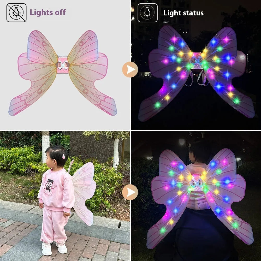Children's electric butterfly glowing wing toy in pink backpack style with fan sound for girls aged 4-6