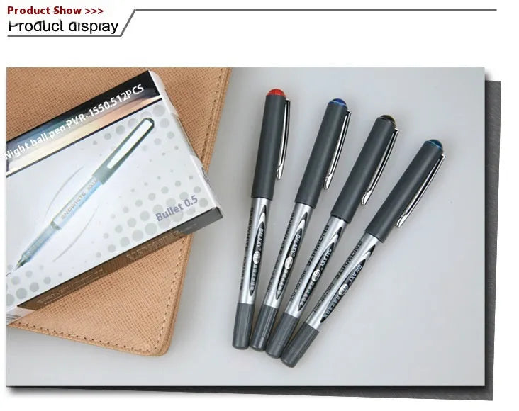 Plastic water-based quick-drying signature pen with 0.5mm fine tip, shown in a pack of 12.