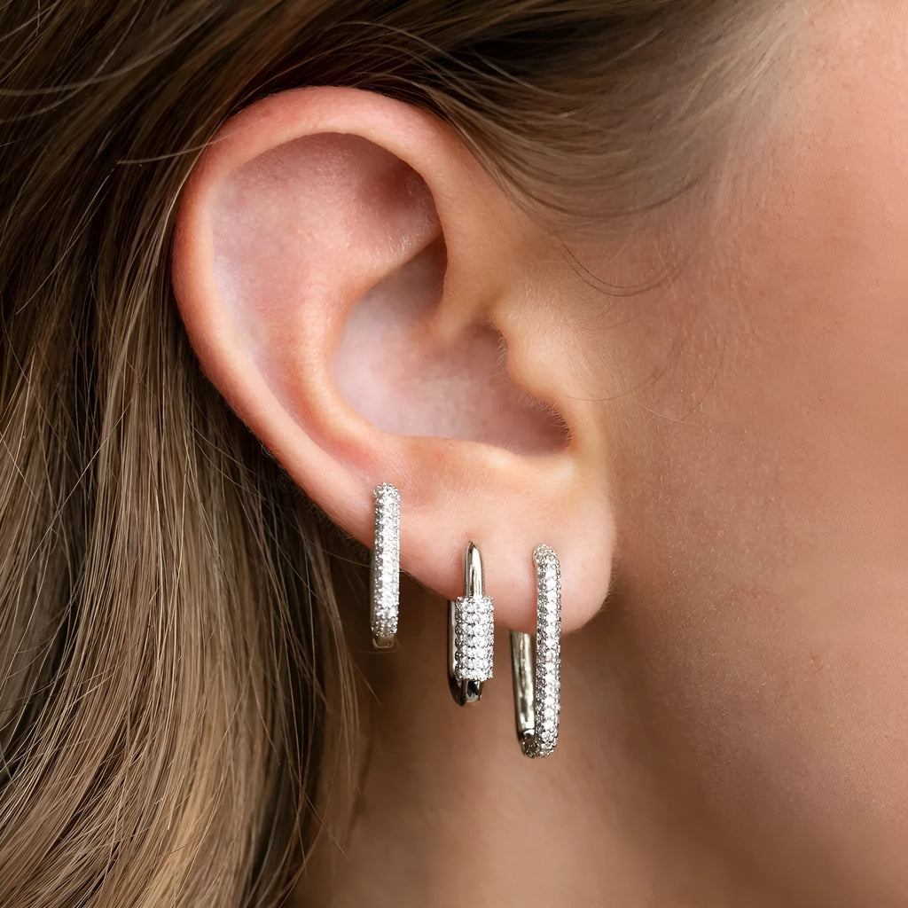 Geometric ear clip three-piece set with micro inlaid zircon detailing in gold or white finish