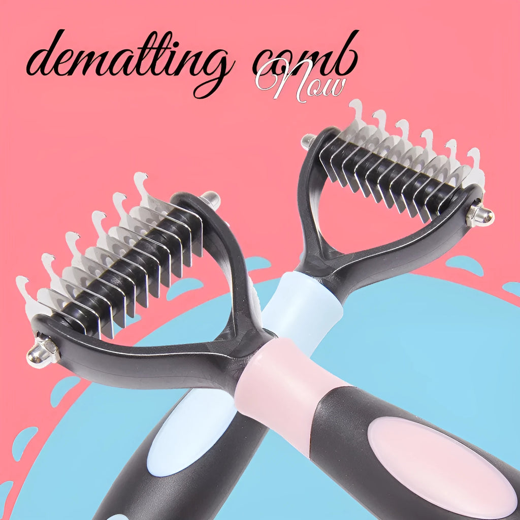 Pets dematting comb with stainless steel blades for dog and cat hair removal