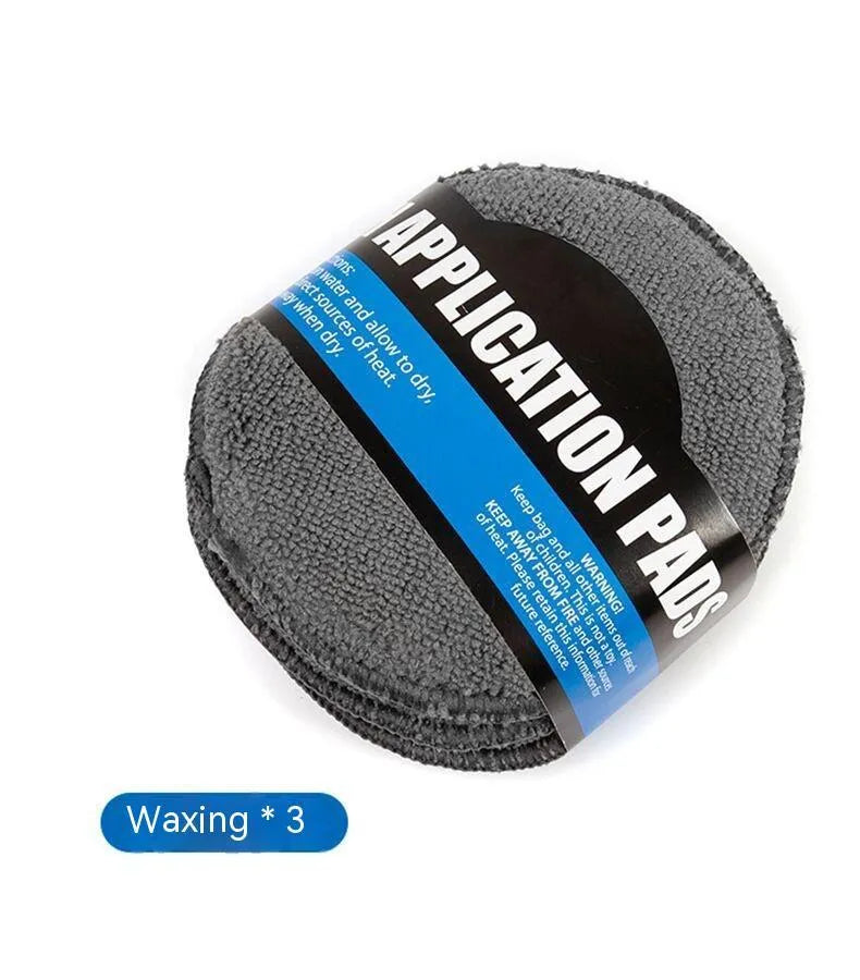 Grey microfiber 9-piece car wash cleaning set showing glove, sponge, tyre brush, waxing wipes and towels.