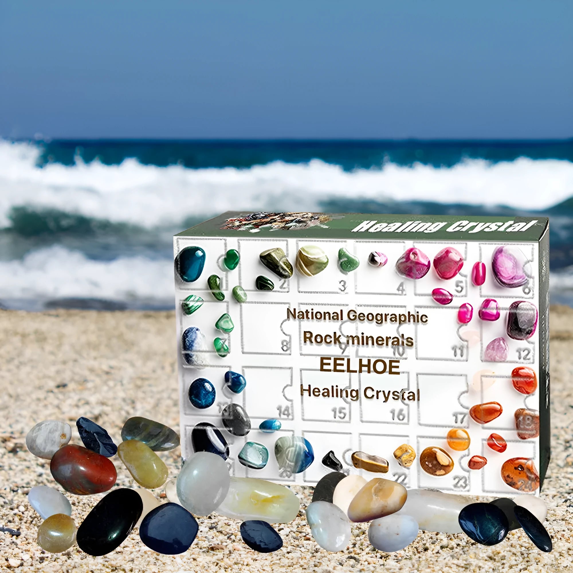 Ore green gift box with 24 internal compartments for organisation and storage.