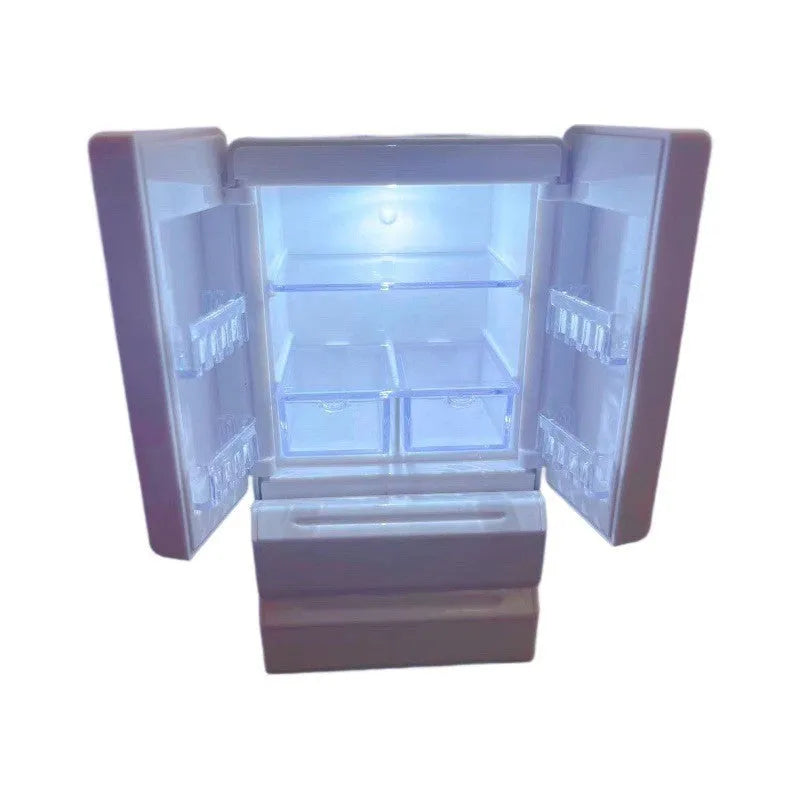 White miniature candy shop model with LED light on, showing detailed plastic windows and door.