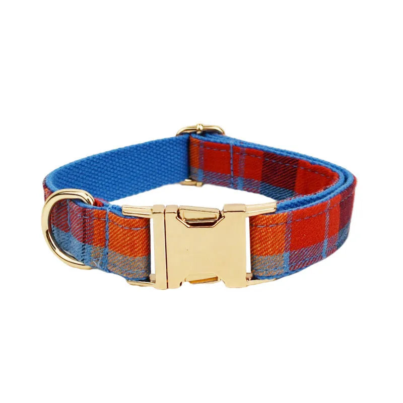 Four-piece dog accessory set with collar, leash, bow tie, and vest in cloth material
