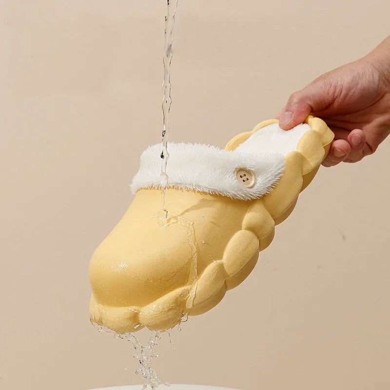 Waterproof EVA winter slippers with plush lining, non-slip sole, in pink, yellow, green, grey, black, sizes 36-45.