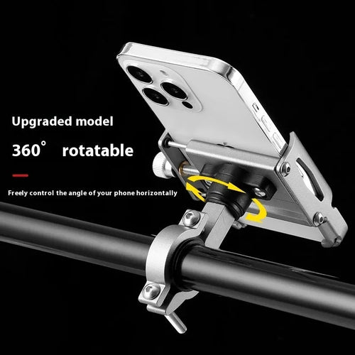 Aluminium alloy mobile phone holder mounted on bicycle handlebars in black colour