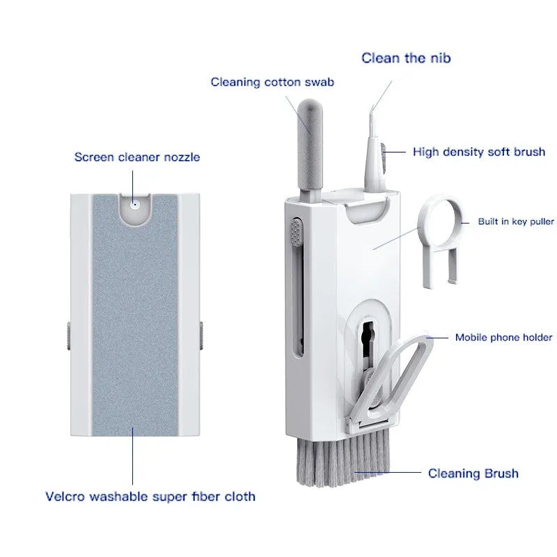 5-in-1 digital device cleaning kit with flocking sponge, brush and metal pen tip