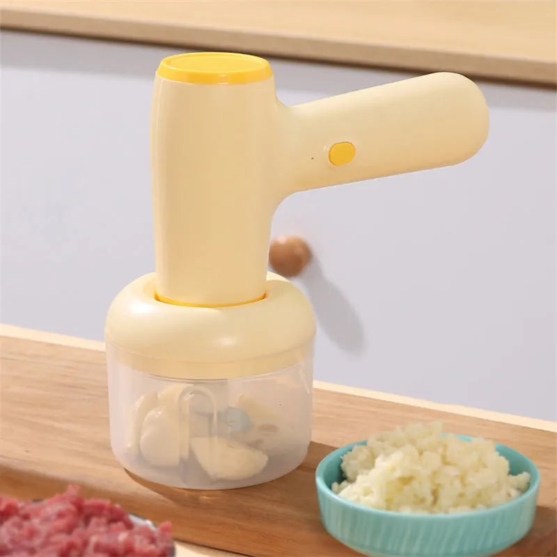 2 in 1 handheld electric garlic chopper with 304 blade, 250ml cup, USB Type-C rechargeable, khaki or beige