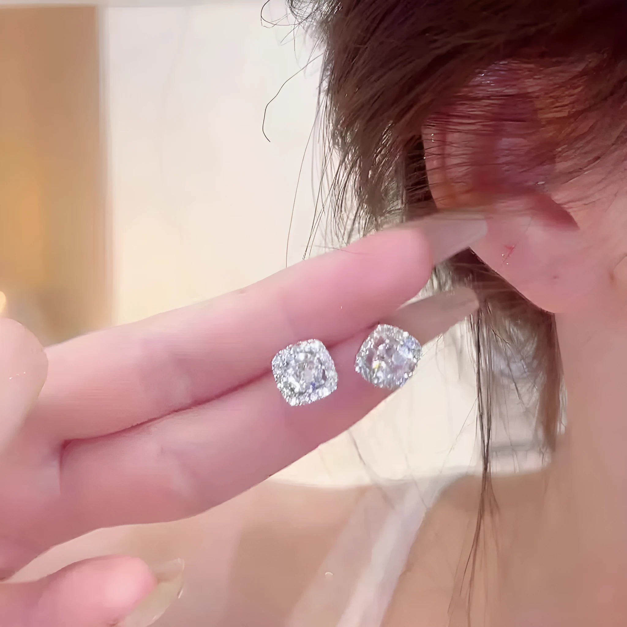 A pair of square geometric diamond-treated alloy earrings in a choice of silver or gold colour.