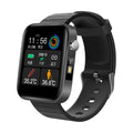 Black intelligent bracelet with touchscreen displaying blood pressure and body temperature readings