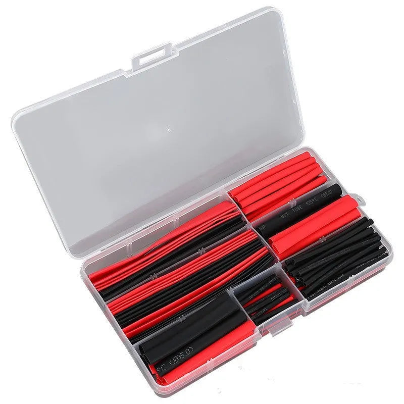 Box of 150 heat shrinkable sleeve tubes in PE material, black and red colours, for wire insulation