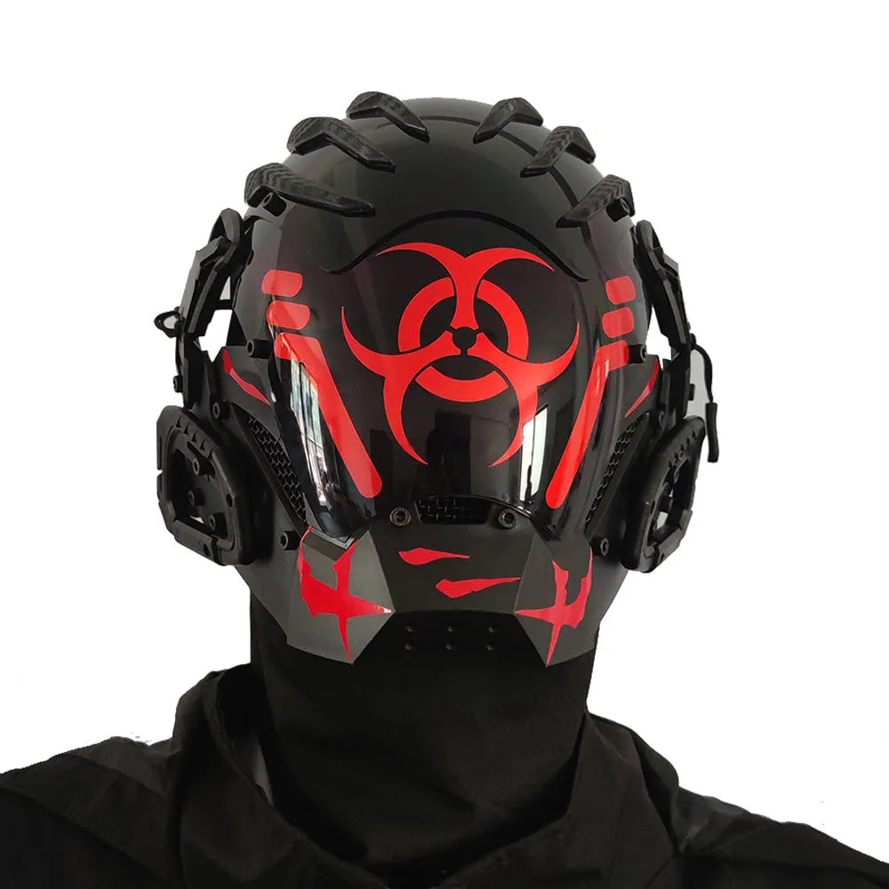 Black CYBER04 full face tech prop helmet mask for cosplay and costume parties