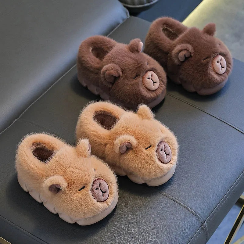 Kappabala winter children's cotton slippers with EVA sole in light coffee colour