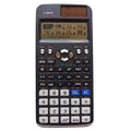 991EX scientific calculator in black, blue, and pink colours showing solar panel and keypad.