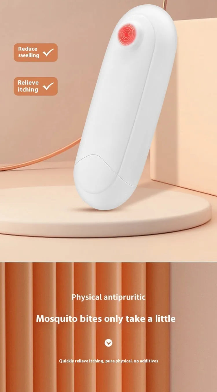 Thermal pulse itching suppressant in pink and white ABS material for mosquito bite relief