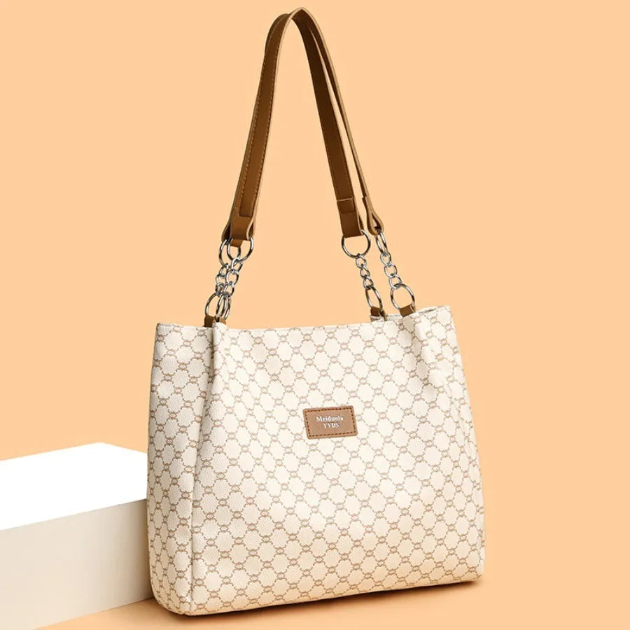 Women's brown PU leather retro fashion handbag with polyester lining