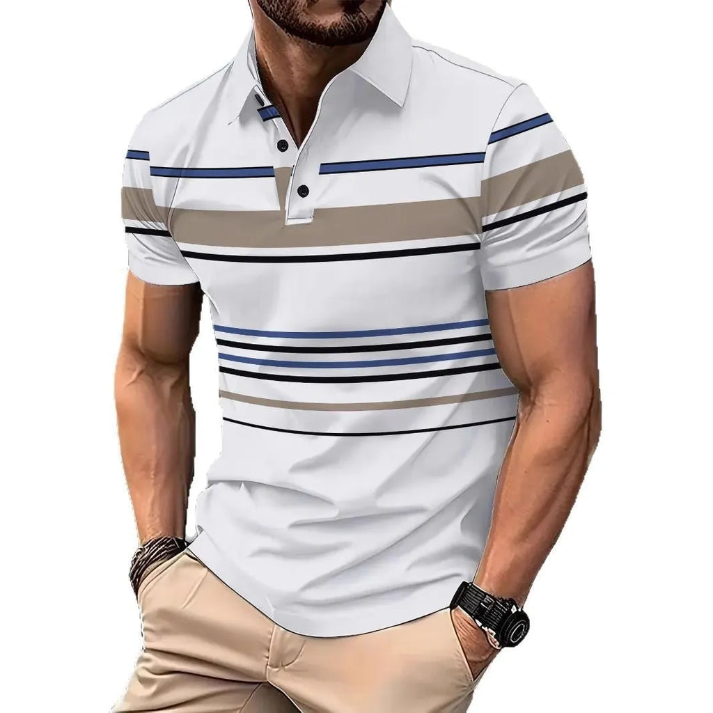 White men's striped short sleeve T-shirt with slim fit for summer casual wear
