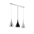 Minimalist iron pendant chandelier with three adjustable heads in a black finish, hung from a ceiling.