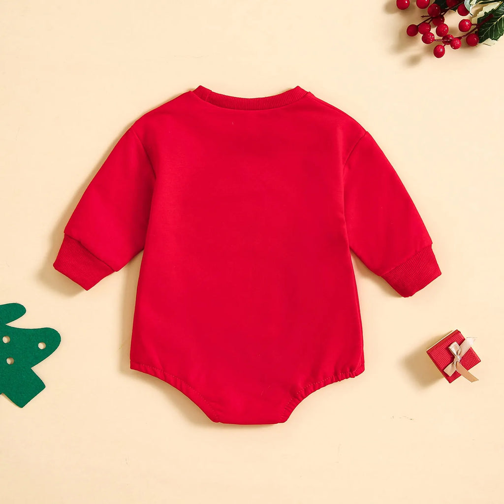 Baby cotton printed Christmas hat cartoon triangle jumpsuit in red