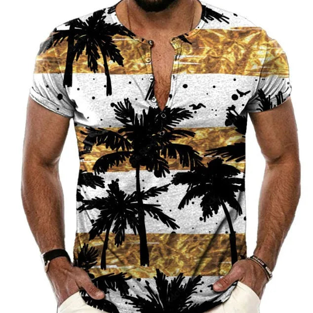 Men's 3D printed short sleeve polo shirt in bird eye cloth for summer sports wear
