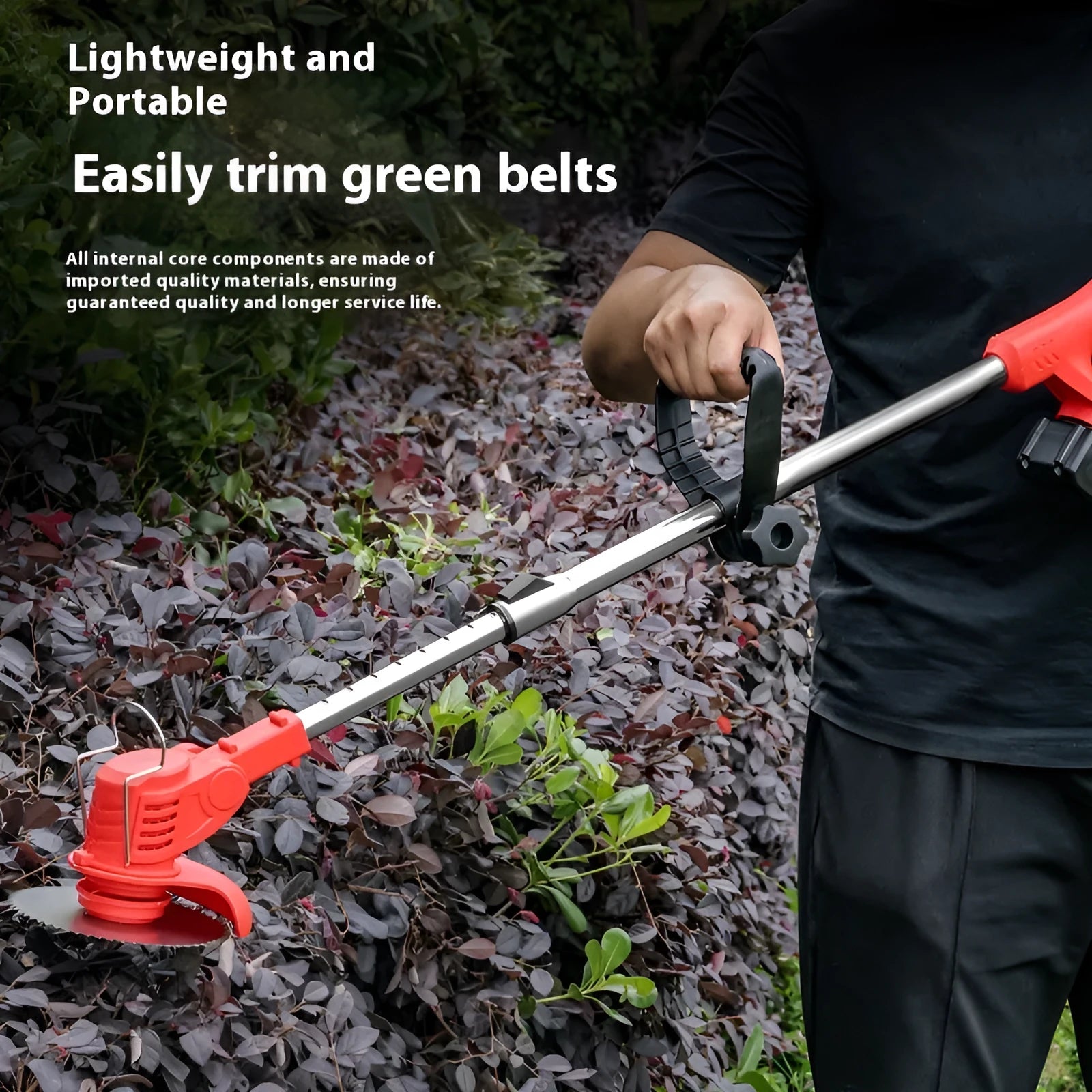 Portable weeding machine with bare metal construction in black, blue, or red options measuring 1300mm