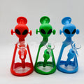 Glass silicone cigarette pipe with clear bowl and blue silicone mouthpiece on white background